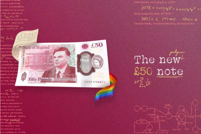 영국 중앙은행인 잉글랜드은행이 25일(현지시간) 앨런 튜링이 새겨진 새 50파운드 지폐를 공개했다. 잉글랜드은행 제공